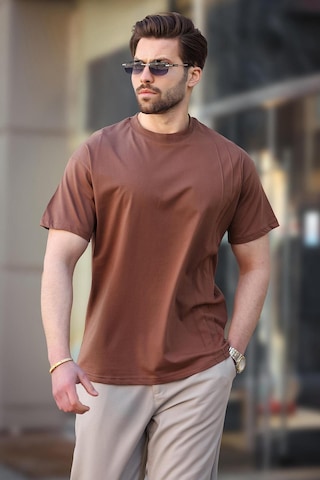 Madmext Kahverengi Overfit Erkek T-shirt E7130 Kahverengi