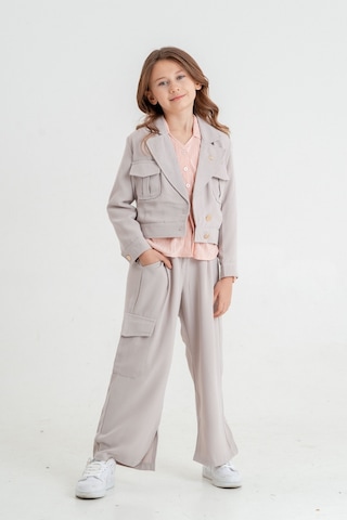 Kız Çocuk Crop Ceketli Üçlü Takım 4407 Bej