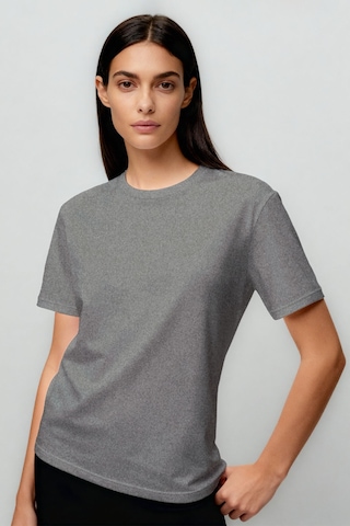 Gri Melanj O Yaka Standart Fit Basic Kadın T-shirt - 97311 Gri Melanj