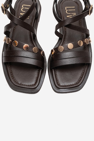 Luvishoes Poole Kahverengi Hakiki Deri Çok Bantlı Kadın Sandalet