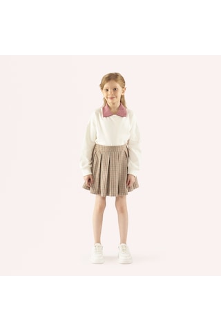 Panço Kız Çocuk Yakalı Uzun Kollu T-shirt Gül Kurusu 2421gk05027-4810 001