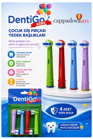 Cappadocians Kids Elektrikli Diş Fırçası Yedek Başlığı Çocuklar İçin Renkli 4'lü