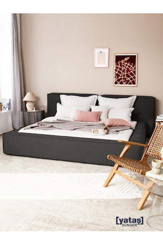 Most Mollior Bazalı Karyola Koyu Antrasit Keten Kumaş 180x200 Cm. Yatak İçindir