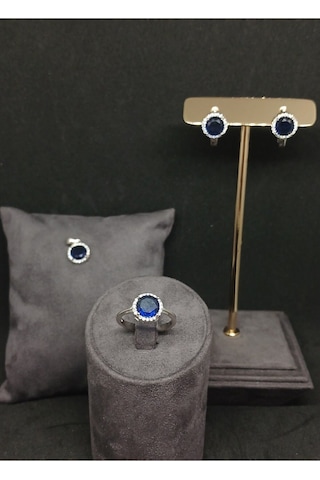 Elmas Kesim Taşlı Gümüş Takı Seti - Kolye Ucu, Küpe Ve Yüzük Şık Ve Göz Alıcı Tasarım Gümüş