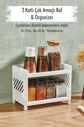 2 Katlı Tezgah Üstü Düzenleyici & Çok Amaçlı Raf & Organizer Siyah