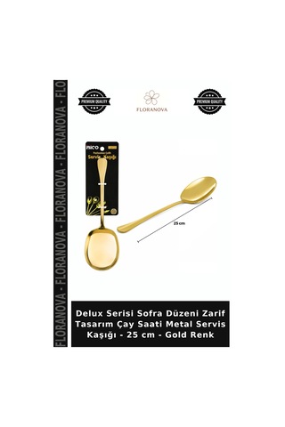 Delux Serisi Sofra Düzeni Zarif Tasarım Çay Saati Metal Servis Kaşığı - 25 Cm - Gold Renk