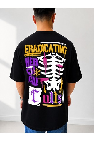 525 Oversize Sırt Baskılı Streetwear Unisex T-shirt Eradıcating Siyah