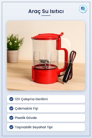 Araç Su Isıtıcı Kettle 12v Oto Çakmaklık Fişli Plastik Taşınabili