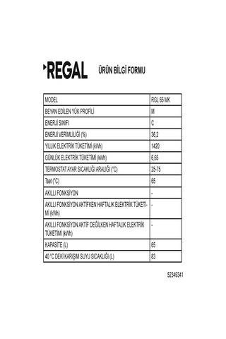 Regal RGL 65 MK 65 LT Mekanik Termosifon