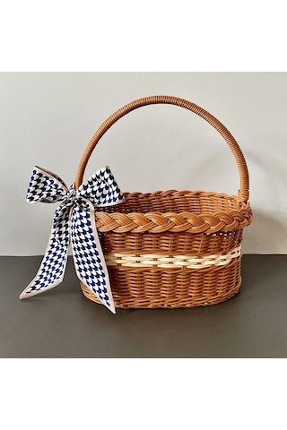 Youmex Küçük Plastik Çıt Çömlek, Ins Stili Piknik Ve Hediye Sepeti, Mavi Kumaş Bandı İle, 27x18x14 Cm, Çeşitli Amaca Uygun Saklama