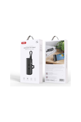 20w Pd Hızlı Şarjlı Dahili Type-c Kablolu Ve Standlı Mini Powerbank 5000 Mah Taşınabilir Şarj Cihazı Beyaz