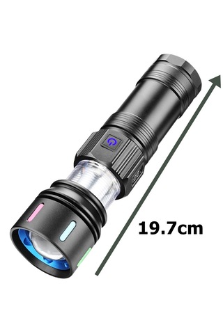 8000 Lümen 80 Watt Güçlü El Feneri - 4 Ledli Kırmızı Beyaz Mavi Sarı Gp-284 Gri