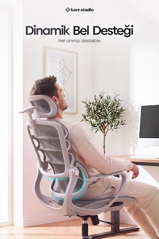 Rosso Ergonomik Çalışma Koltuğu - Sabit Kolçak - Gri