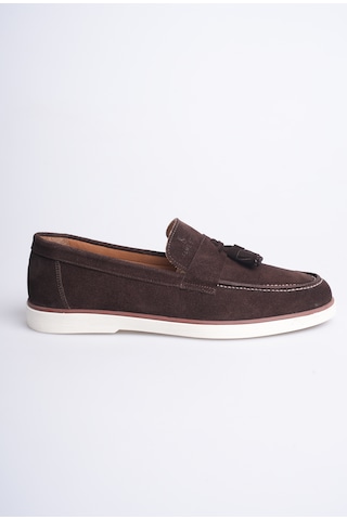 Fame Step Hakiki Deri Erkek Loafer Ayakkabı Süet Günlük Rahat Casual Mokasen Püsküllü Siena Kahverengi