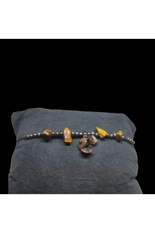 Kaplan Gözü Taşı Halhal Doğal Taş Bileklik Hal Hal Ayarlanabilir İpli Kahverengi Kristalize Kırık Taş Şifalı Halhal Bileklik Kahverengi