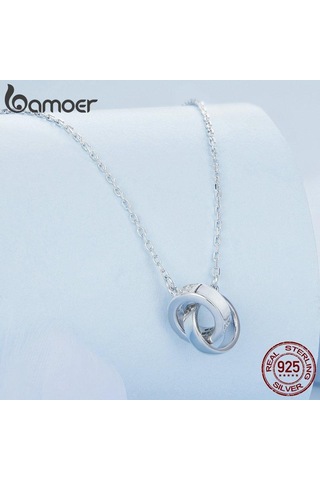Bamoer 925 Ayar Gümüş Zarif Parlaklık Zirkon Çift Yüzük Kolye Kolye Kadınlar İçin Doğum Günü Hediyesi Moda Takı