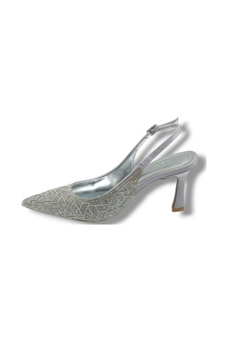 Desire 5011-26 Taşlı Mozaik Desenli İnce Topuk Kadın Stiletto 8,5cm GÜMÜŞ