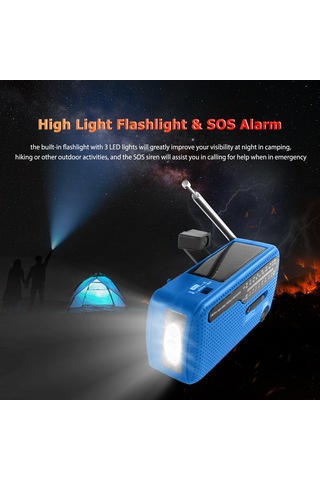 Springsun Acil Radyo El Kranklı Güneş Radyosu 1200mah Şarj Edilebilir Taşınabilir Güç