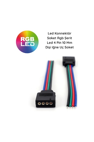 10 Adet Led Bağlantı Konnektör Soket Rgb Şerit Led 4 Pin 10 Mm Dişi Jumperlı İğne Uç
