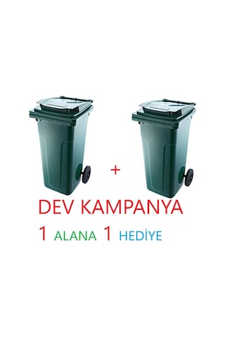 Kapaklı Tutma Saplı Özel Çöp Konteyneri 120 Lt Yeşil Büyük Boy 2 Adet