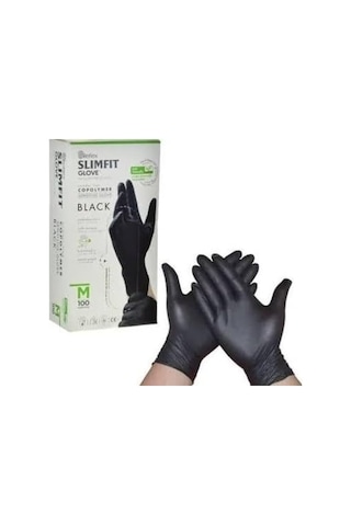 Reflex Slimfit Pudrasız Copolymer Siyah Eldiven, Tek Kullanımlık, Gıda Uyumlu, Yırtılmaya Dayanıklı, Lateks İç