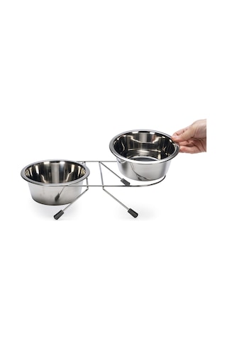 Beeztees Köpek İkili Mama Su Kabı, Paslanmaz Çelik, 16cm, 2x900ml