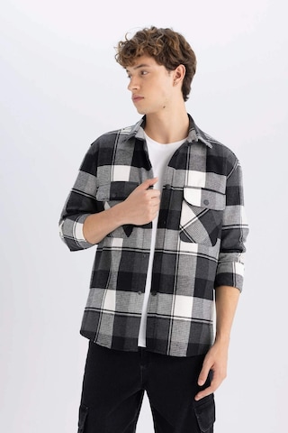 DeFacto Relax Fit Waffle Kareli Oduncu Flanel Pamuklu Uzun Kollu Gömlek Z0639AZ24AUBK81