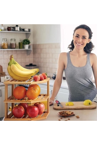 Akayev 3 Katlı Bambu Köşeli Raf Organizer Beyaz