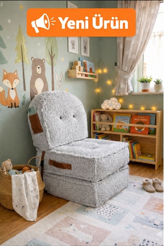 Viscolog Comfy Premium Teddy Kumaşlı Fermuarlı Legom Çocuk Koltuğu Aktivite Ve Yer Minderi Seti 50x50 70cm Gri