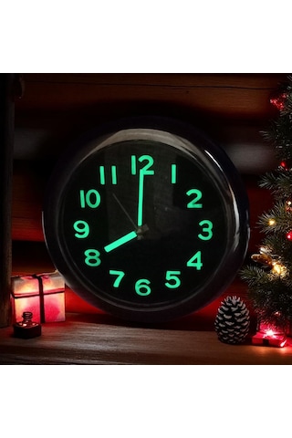 Fosforlu Kromaj Metalik Görünümlü Küçük Duvar Saati Çap 25 Cm Gümüş