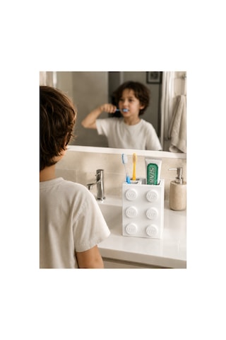 Lego Diş Fırçalığı Çocuk Ve Yetişkinlere Özel Eğlenceli Banyo Düzenleyici Diş Fırça Standı Beyaz