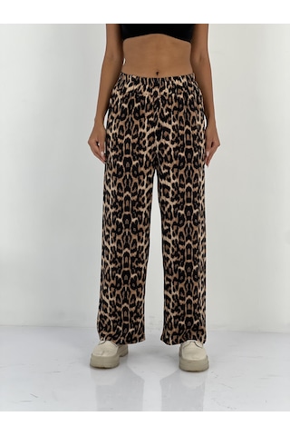 Miss Poem Kadın Leopar Desenli Bej Bol Pantolon Leopar