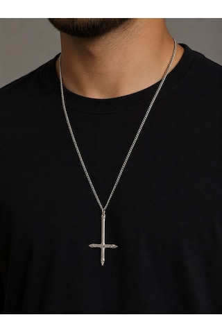 Unisex Gotik Haç Kolye Kırmızı Gri Gümüş Vintage Cross Kolye, Retro Zincir Kolye, Kadın Erkek Punk Kolye 34420225