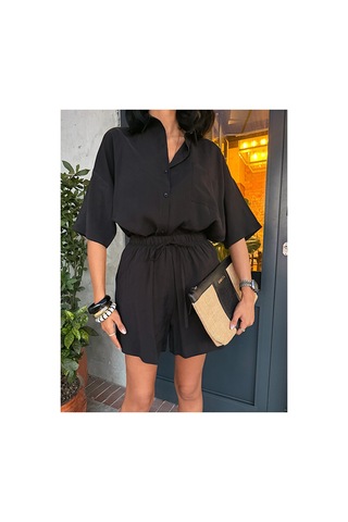 Nido Moda Kadın Cepli Oversize Gömlek Ve Beli Bağcıklı Şort İkili Takım Siyah