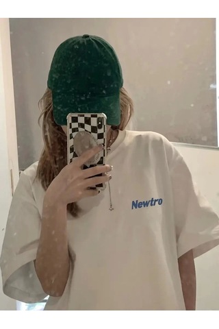 Wear Vexel Kadın Tişört Newtro Baskılı Oversize Bisiklet Yaka T-shirt - Beyaz Beyaz