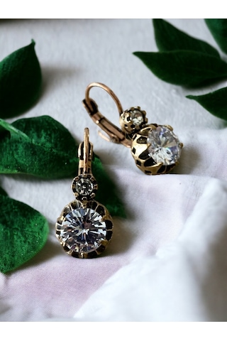 Elmas Kesim Zirkon Taşlı Küpe Beyaz