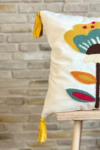 Swita Home Tekli Punch Işlemeli Çiçek Desen Kırlent Kılıfı Renkli