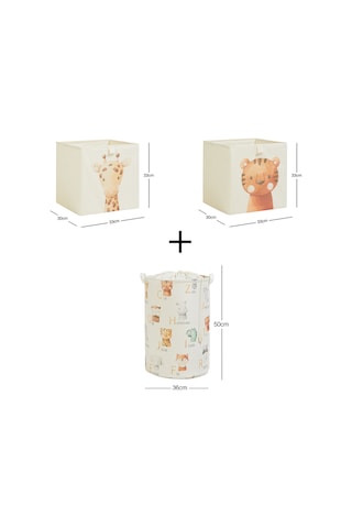Ocean Home Textile 3'lü Çocuk Odası Sevimli Hayvanlar Kutu Sepet Set 2 Adet 33 X 30 X 33 / 1 Adet 36 X 50 Cm Ekru