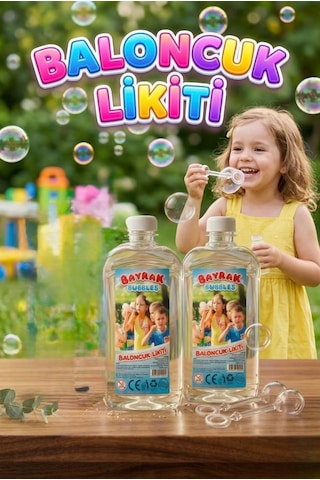 Bayrak Bubbles Baloncuk Likiti 2 Li Set 2 X 500 Ml Büyük Boy Özel Formüllü, Leke Yapmayan Dev Baloncuk Suyu