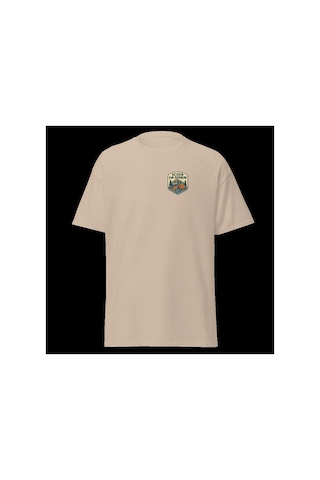 Wildstyle Az Eşya Çok Özgürlük Renkli Kamp Doğa Minimalist Baskılı Unisex Bisiklet Yaka Pamuklu Tişört Camel