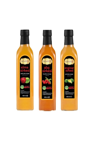 Hanzade Bitkisel Elma + Alıç + Enginar Sirkesi 500 ML 3'lü Set