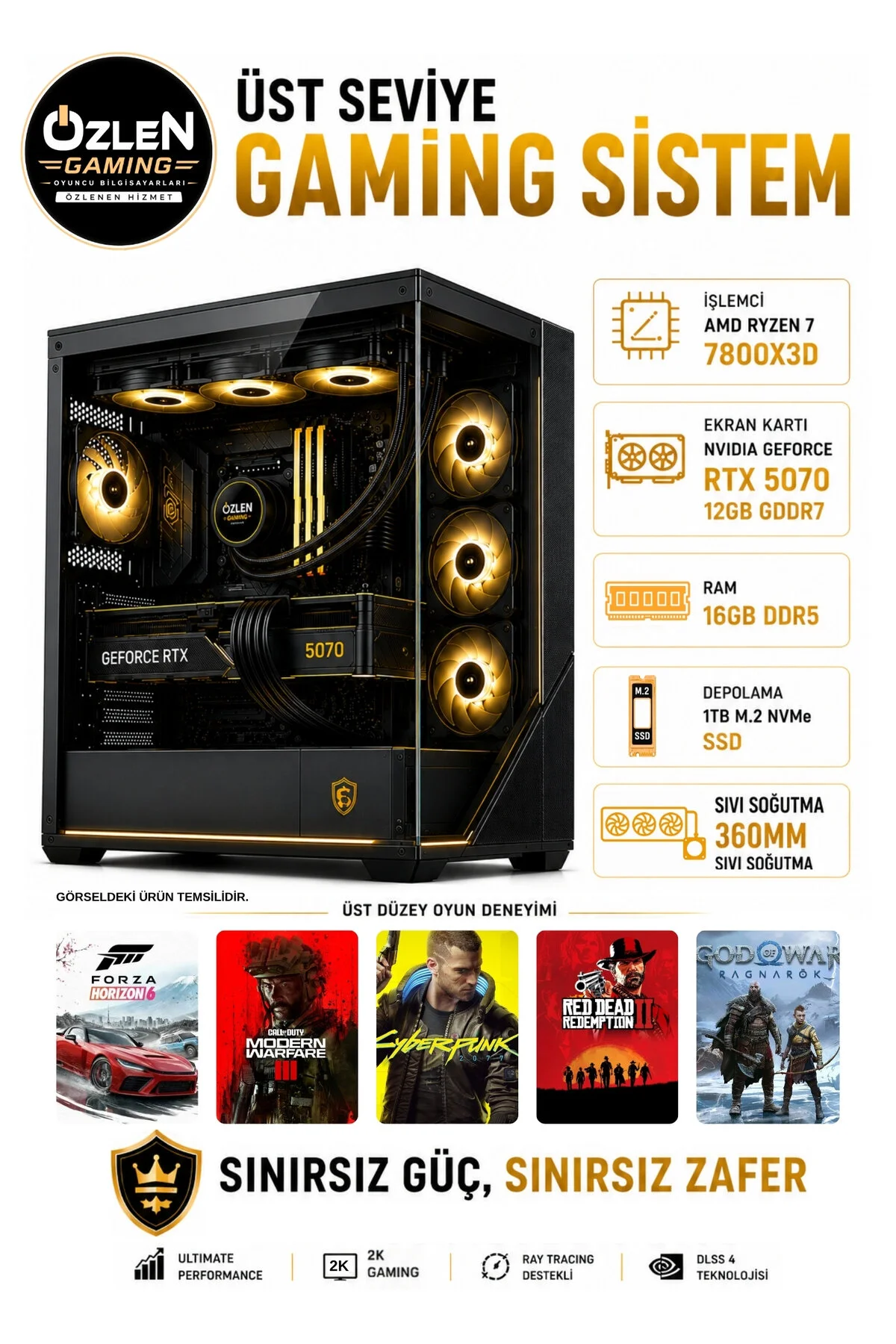 Özlen XL9 R7 7800X3D 16 GB 1 TB SSD RTX 5070 12 GB W11P Free Dos Masaüstü Oyuncu Bilgisayarı