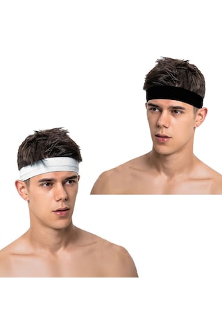 2li Erkek Spor Saç Bandı Kafabandı Kombin İddialı Siyah Beyaz Beyaz - Siyah