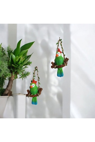 2 Adet Dekoratif Sallanan Duvar Ve Bahçe Süsü Papağan Kuş Yeşil