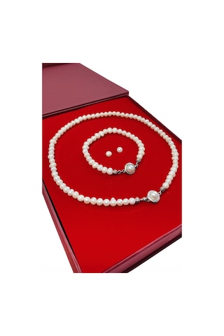 Chavin Doğal İnci Kolye Küpe Bileklik Özel Kutulu Set Eu98