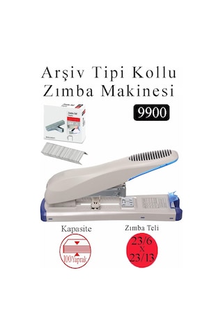 Büyük Boy Zımba Makinesi 1 Adet 9900 Arşiv Tipi Zımba Makinası 100 Yaprak Kapasiteli Zımba Teli Hediyeli Kollu Zımba