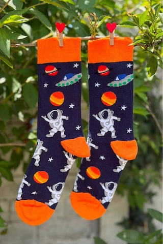 Lousocks Unisex Mars Astronot Uzay Gemisi Turuncu Soket Çorap Lacivert