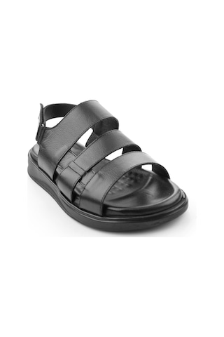Siyah Hakiki Deri Erkek Sandalet E05433501043 Siyah
