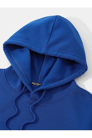 Unisex Colorful Hair Baskılı Kapüşonlu İçi Yumuşak Polarlı Oversize Sweatshirt - Saks Mavisi Saks Mavisi