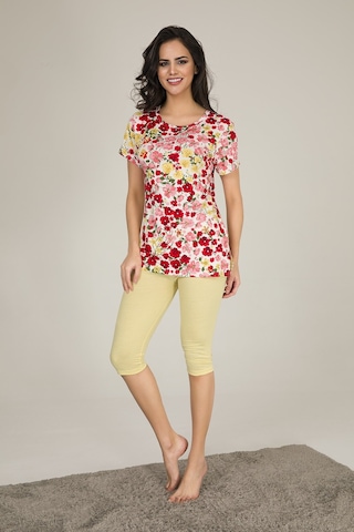 Myben Kadın Sarı Renkli Çiçek Desenli Tunik Ve Taytlı Pijama Slmky04 Sarı